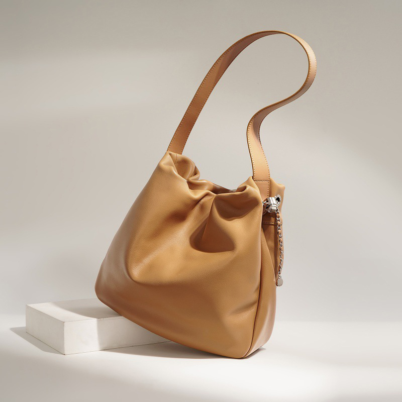 Simple Genuine Leather Ladies Handbags Design Tote Bucket Bag Advantage for Women