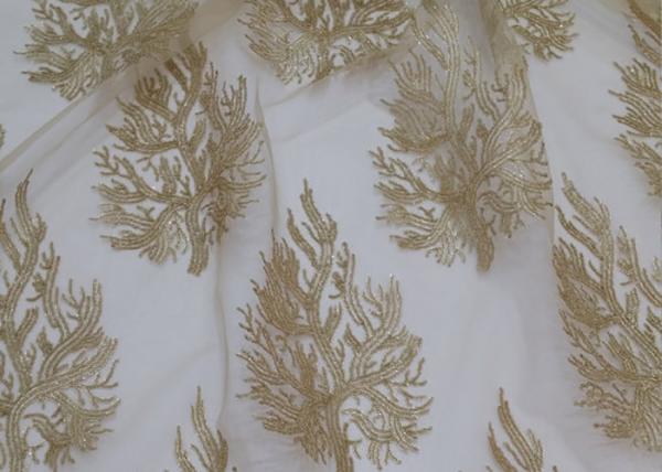 Embroidered Tree Gold Sequin Lace Fabric By The Yard For Wedding Bridal Evening