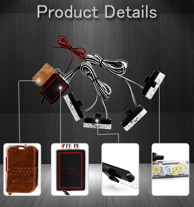 Auto 8000K 240lm LED Strobe Warning Lights Wireless Remote