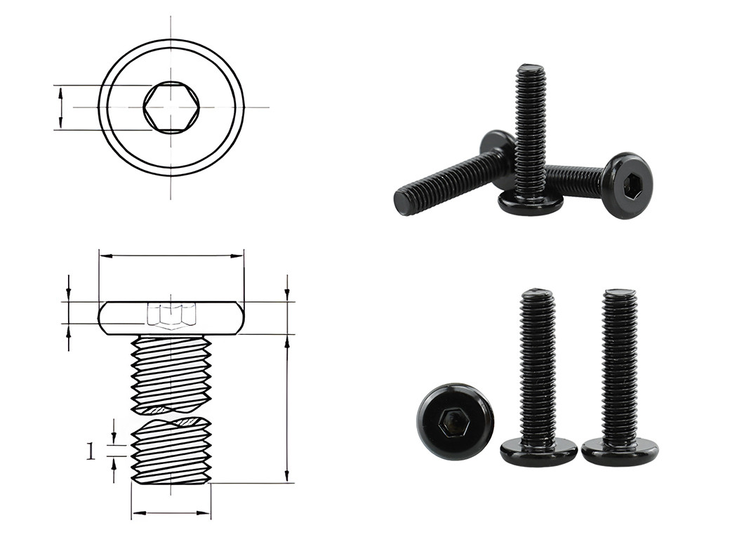 Black Pan Head Screw Grade 4.8 M4 Hex Socket Screw 1 Inch High Strength