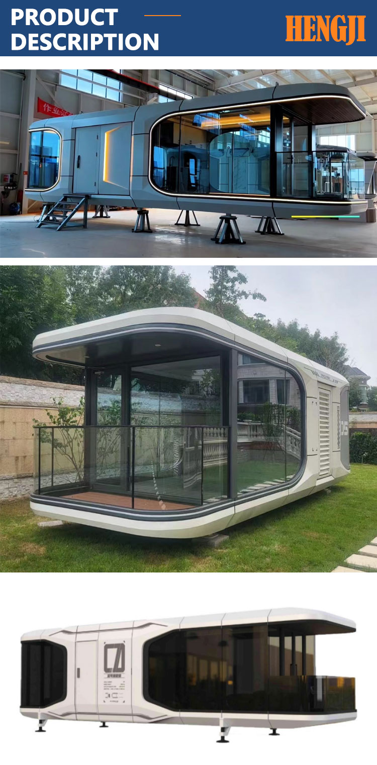 Hotel Accommodation 38 M2 Model E7 Solar Capsule House With Luxury Apple Cabin Design