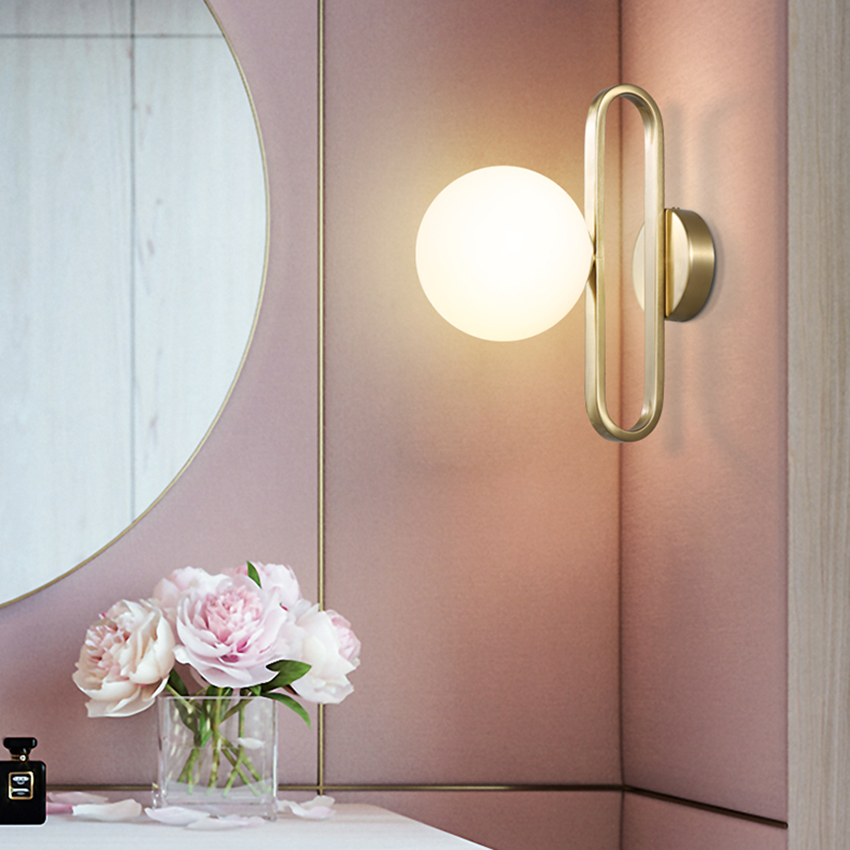 Nordic Bedside Wall Lamp modern golden Indoor bedroom Corridor stairs loft Glass Ball Wall Lamp(WH-OR-238)