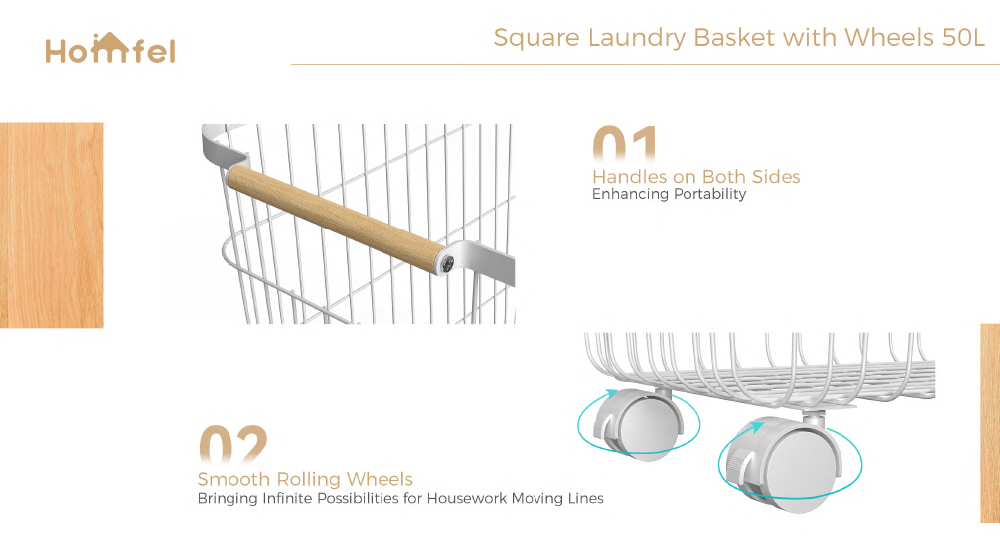 Round Iron Metal Laundry Cart With Wheels And Bamboo Handle Big Capacity