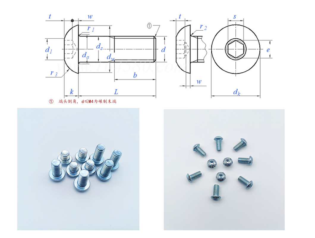 Grade 8.8 Carbon Steel Blue-White Zinc Hex Socket Pan Head Screws