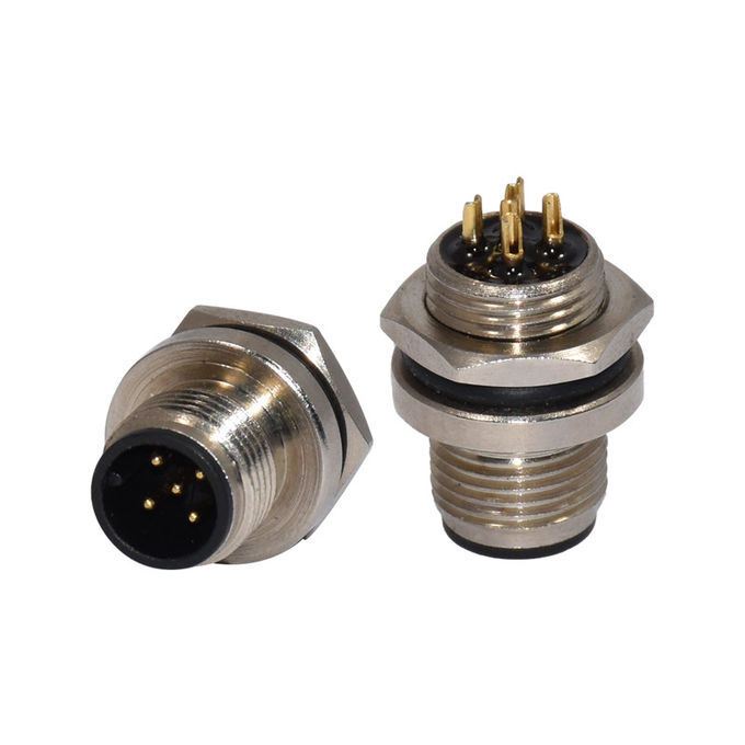 5P M12 Waterproof Connector Panel Back Panel Mount Solder Type Male Metal IP67 Socket