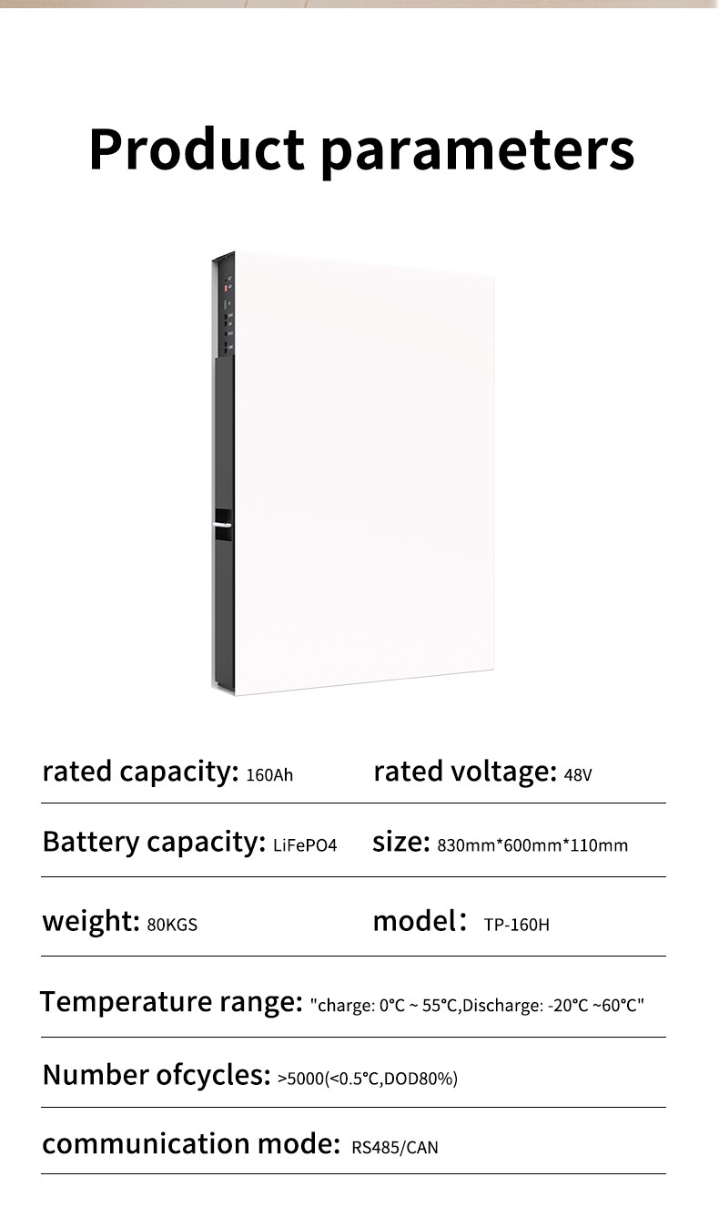 48V LiFePO4 Battery Pack with 160Ah Capacity for home use