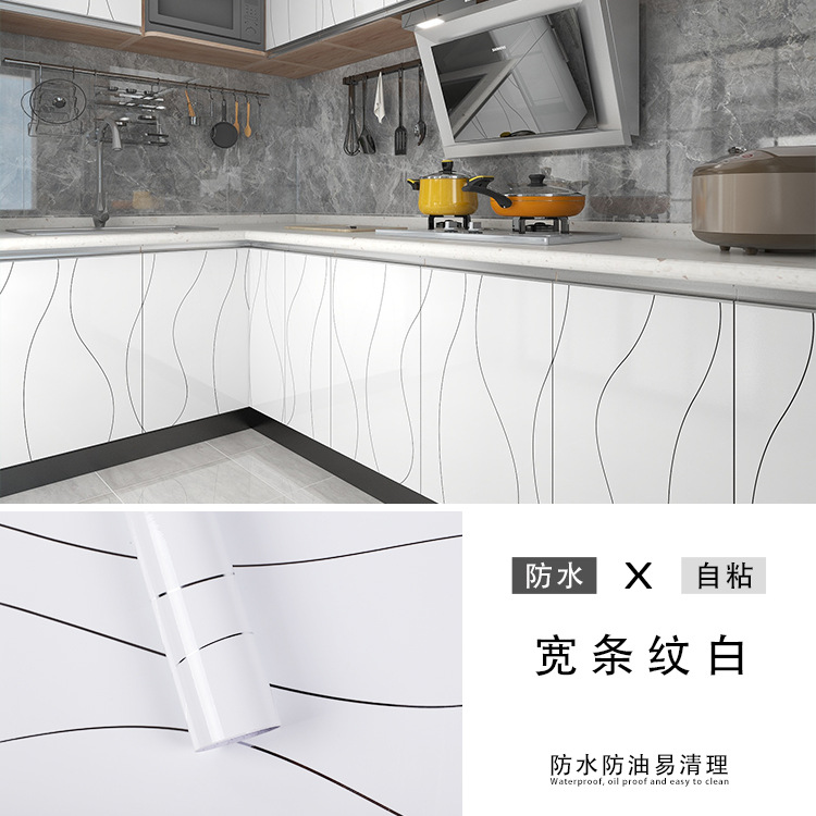 High Glossy Self Adhesive PVC Vinyl Waterproof Oil Proof Film Wallpaper for Kitchen Cabinet Wardrobe Modern Design Style