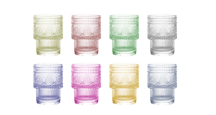 Factory Direct Retro Embossed Coffee Crystal Clear Glass Cup