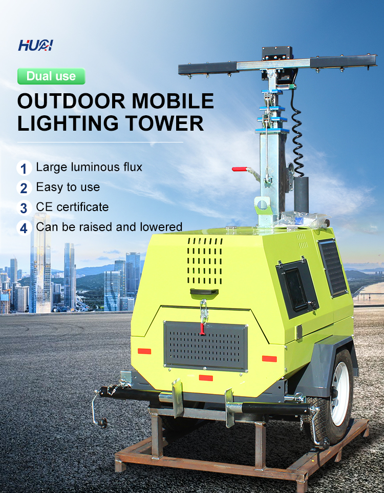 40000 Hours Working Time 7M Industrial Mobile Light Tower for Construction Lighting