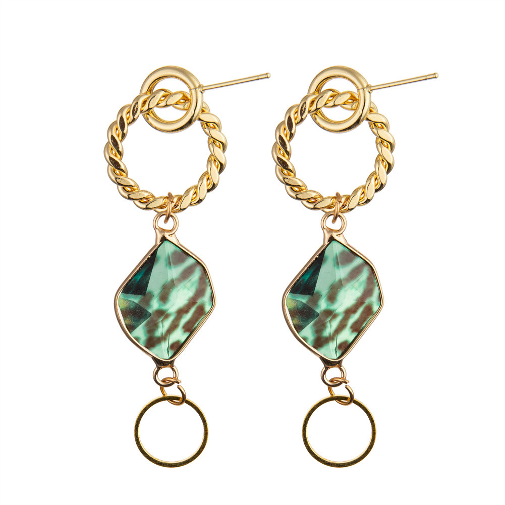Matte Gold Plated Resin Dangle Pendant Earrings Retro Simple Hong Kong Style