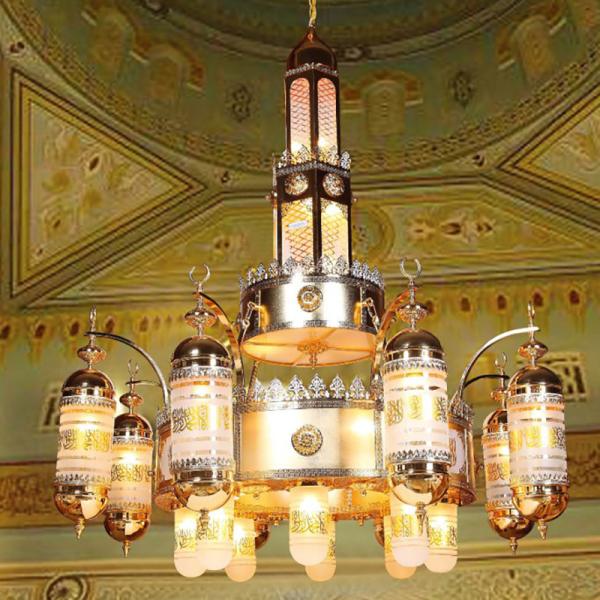 Custom Design Mosque Crystal Glass Project Lighting Stainless Steel Mosque