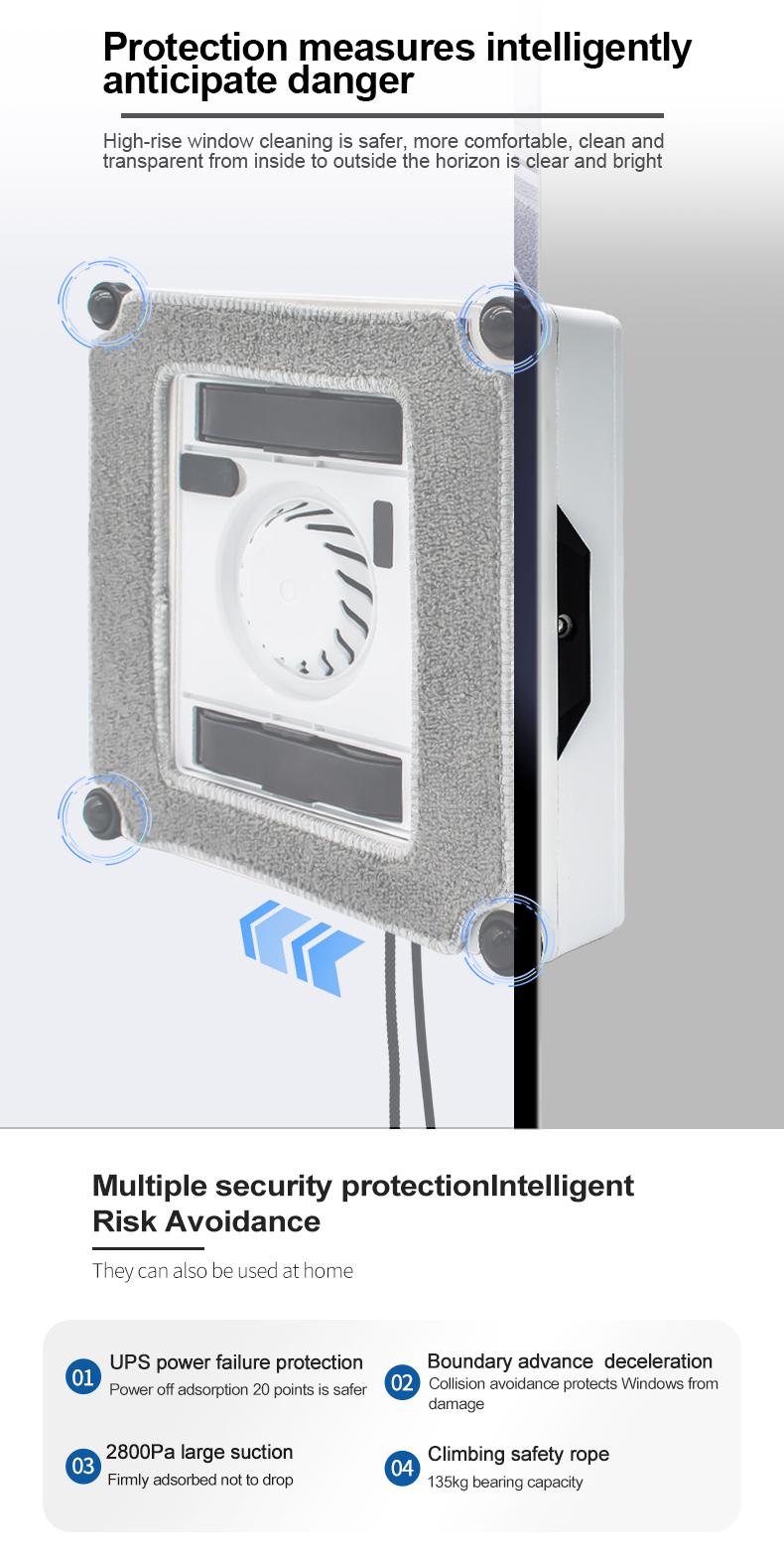 2500Pa Suction aborb App-Controlled Fine Filtration Window Cleaning Robot for Home