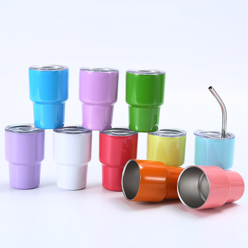Mini Shot Tumblers 2OZ White Red Green Shot Glasses With Straws Stainless Steel Xmas Party Cups For Home Bar Tea Coffee Cocktails Drinks Gift Supplies