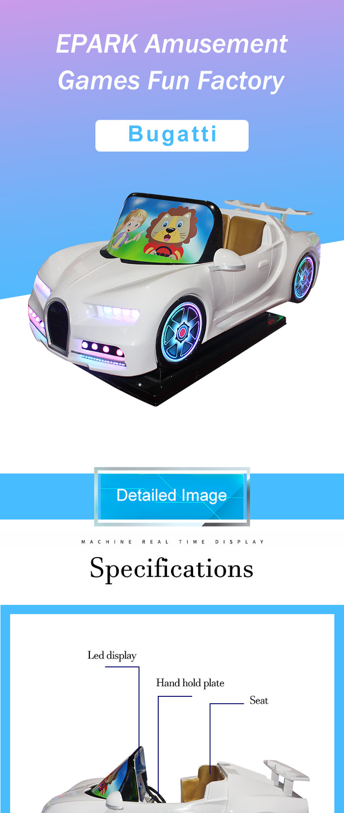 Fiberglass Kiddy Ride Machine Coin Operated With Video Games Stationary Platform