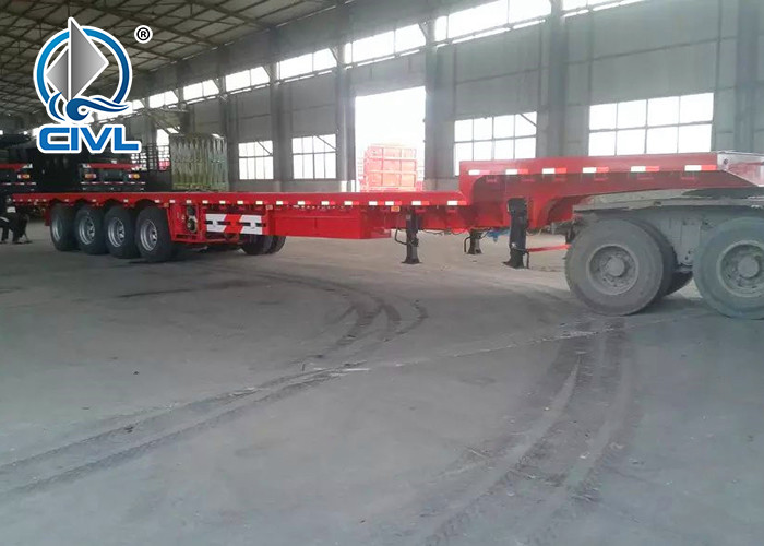 4 Axles Flatbed Manual Semi Trailer Trucks with Four Double Air Chamber