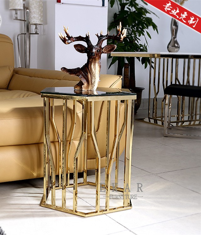 Living Room Furniture Marble Top Side Table Gold