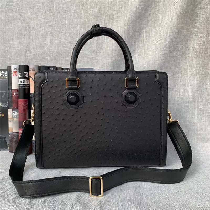 Business Style Authentic Ostrich Skin Men's Passcode Briefcase Large Shoulder Bag Genuine Leather Male Portfolio Handbag