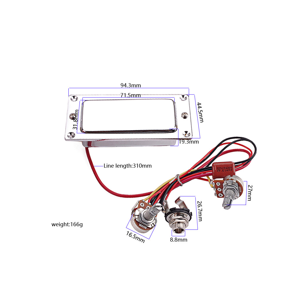 Dual Coil Closed Guitar Humbucker Pickup Pre-Wired With Volume And Tone Control 6.35 Output Jack