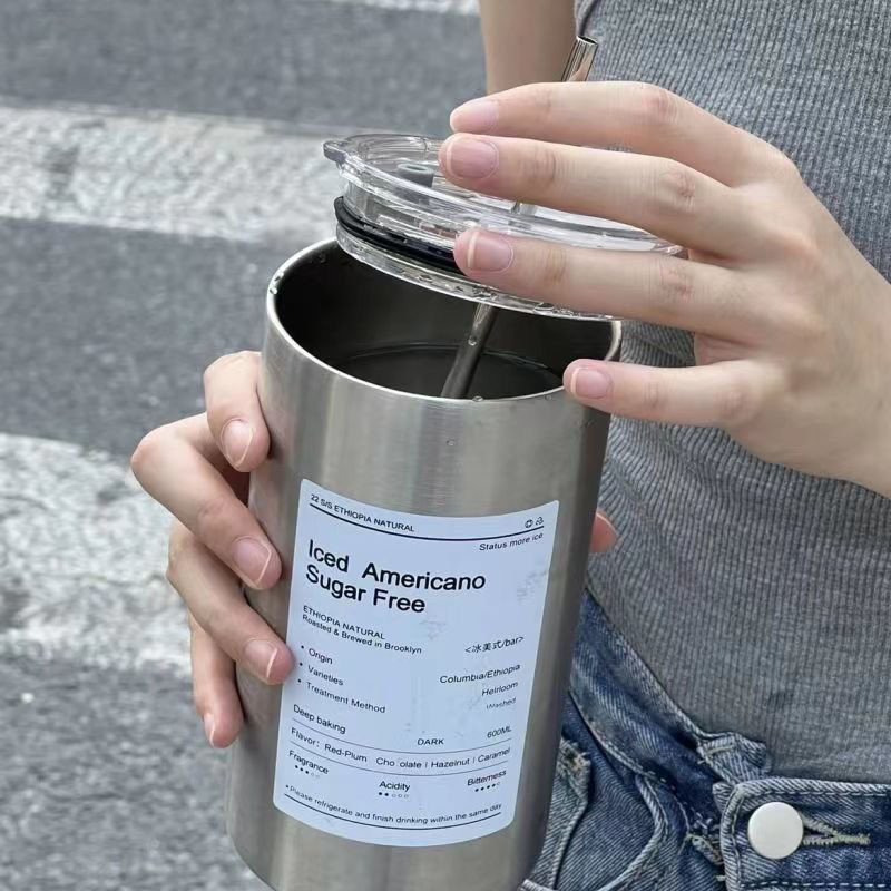 Creative Iced Americano Insulated Tumbler Coffee Cup , Stainless Steel Tumbler With Lid And Straw Travel Coffee Mug For Men Women