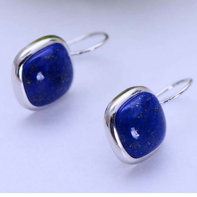 925 Sterling Silver Square Natural Lapis Lazuli Dorp Earrings(034607W)