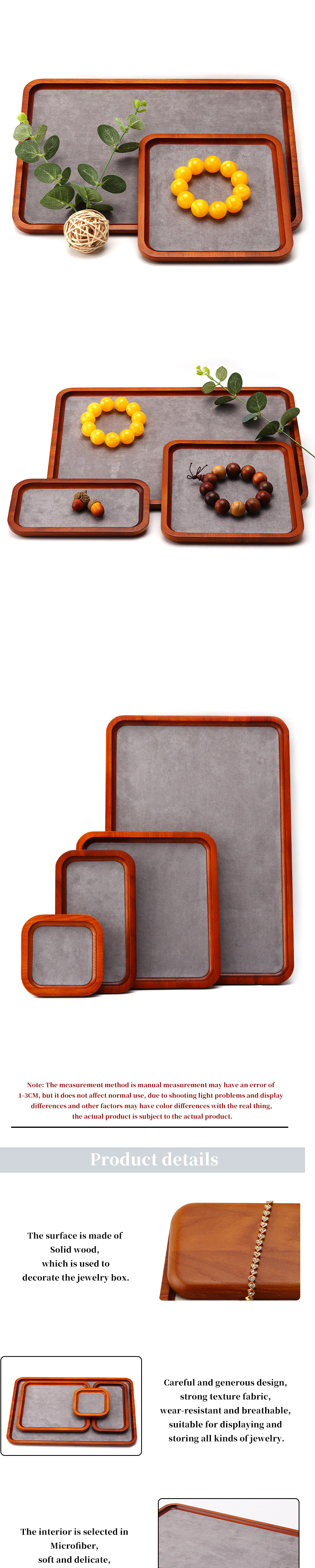 Red Edge Wooden Jewelry Display Props Super Fiber Lining Exhibition Display Trays