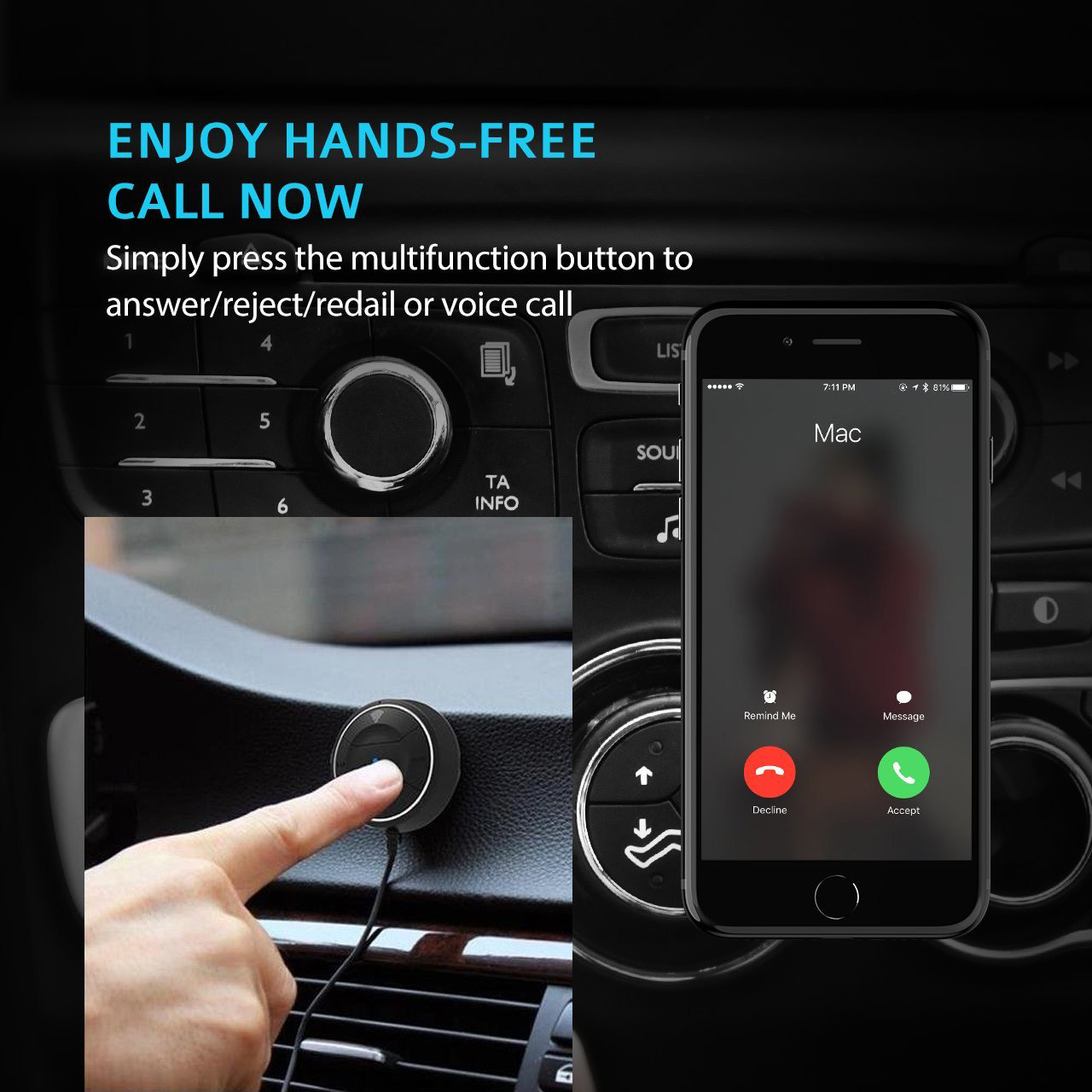 Portable Wireless Audio Adapter 3.5mm Aux Stereo Output Bluetooth Adapter Wireless Aux Receiver