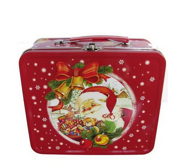 LOGO Printing Rectangle Metal Tin Lunch Box With Christmas Artwork