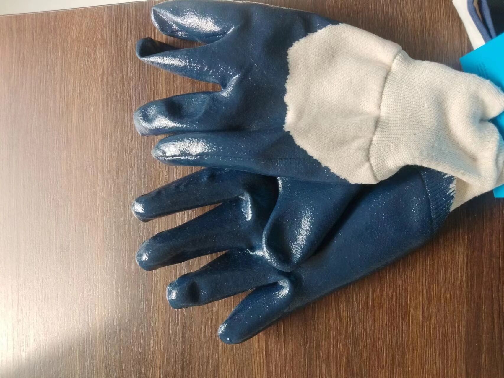 15 Gauge Flex Latex Coated Gloves Blue Nylon Spandex Liner Latex Work Gloves