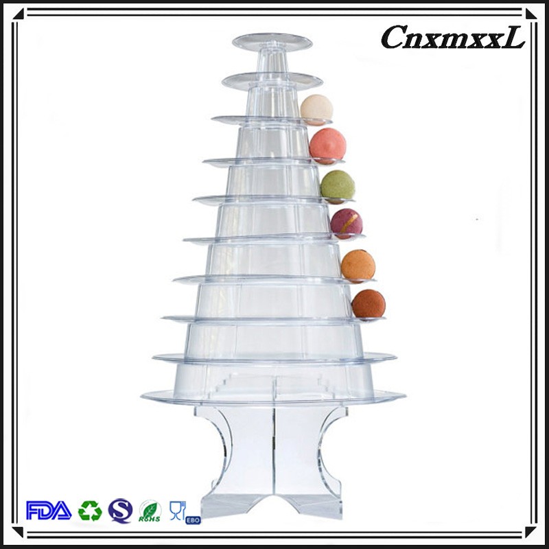 9 Tier Plastic Square Macaron Tower Stand Display For French Takeaway Food Packaging