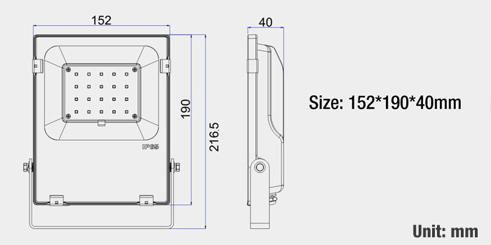Outdoor LED flood lights 10W Mechanical drawing