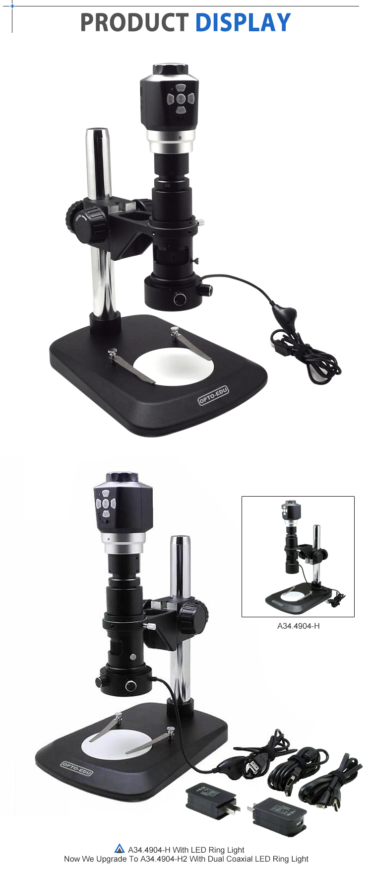 Monocular HDMI Digital USB Microscope A34.4904 - H2 With Dual Coaxial LED Light Source
