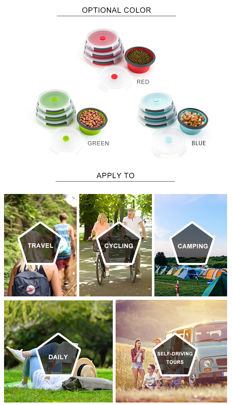 4pcs Round Silicone Folding Lunch Box 350 500 800 1200ML