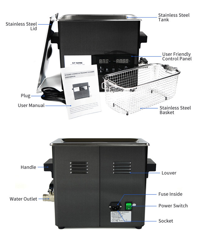 Touch Panel Heated Lab Ultrasonic Cleaner 6L Low Noise 30-80℃ 40kHz With Drain Valve