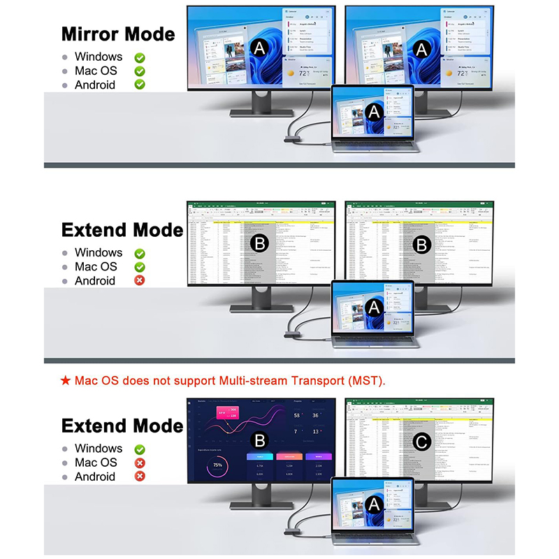 Type C Male to Dual HDMI Female Thunderbolt 3 USB-C Multi-Monitor Adapter Cable 4K 30Hz
