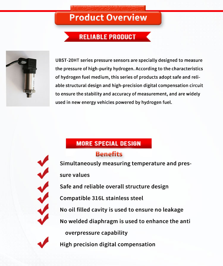 Hydrogen System Pressure Sensor UNIVO UBST-20HT Transmitter Series 4-20mA 1-5V 0.5-4.5VDC