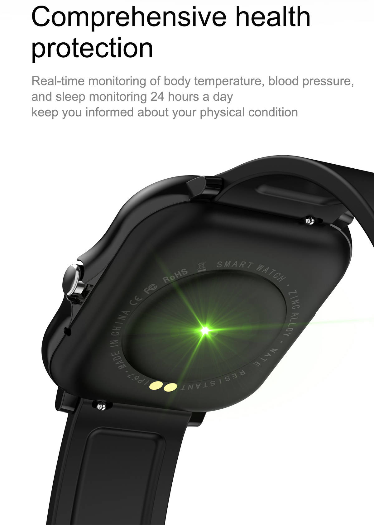 Vibration Remind Smart Sport Watch Full Touch Body Temperature Monitor IPX7 Waterproof
