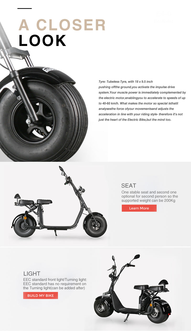 1500w Electric Citycoco Lithium Battery Electric Scooter Vin Number Fat Two Wheels