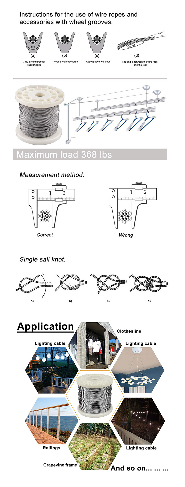 1000m/reel Transparent PVC Coated Stainless Steel Wire Rope Length 1000m/reel 0.50MM 7x7 AISI 201/304/316