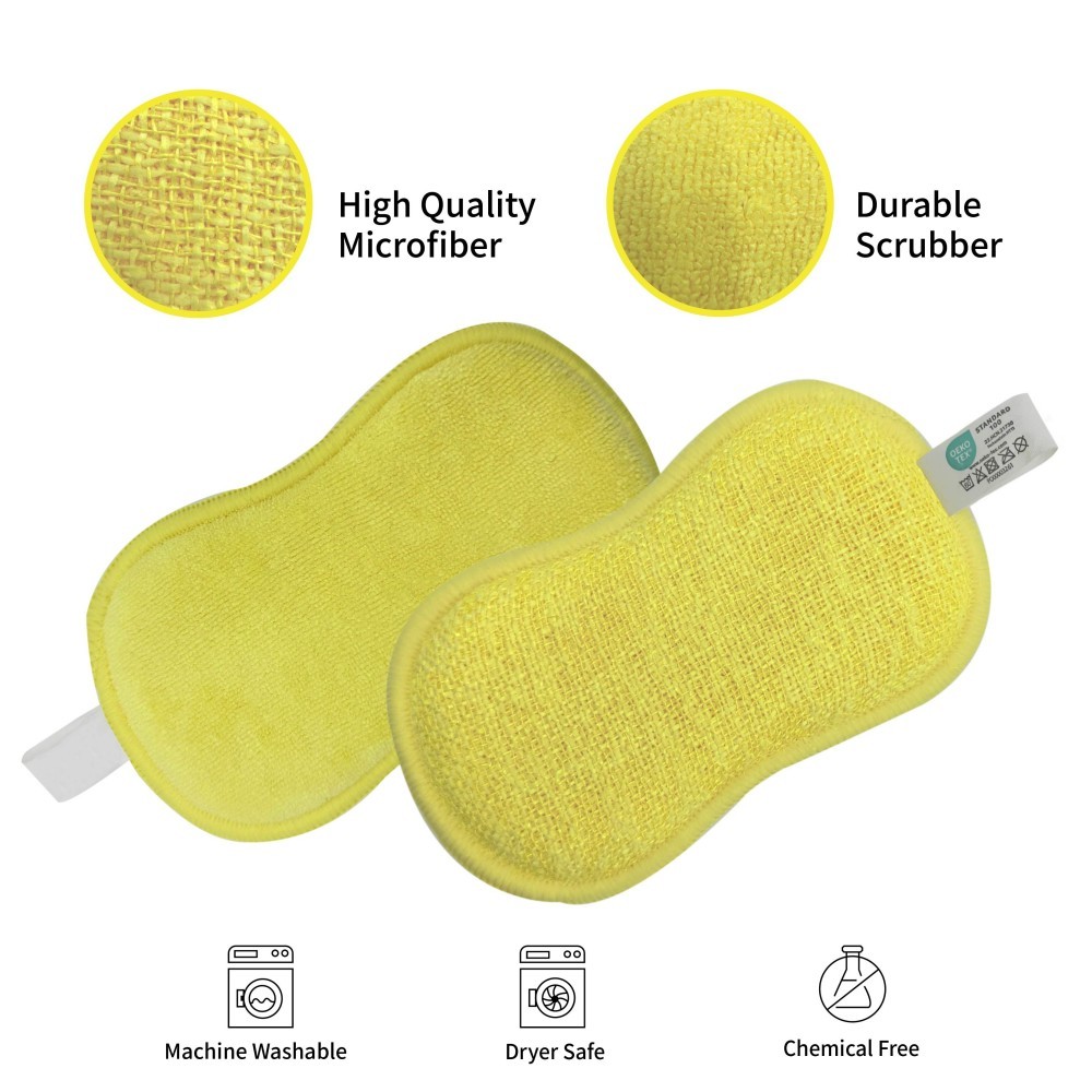 Multipurpose kitchen scrub sponge showing dual-sided design