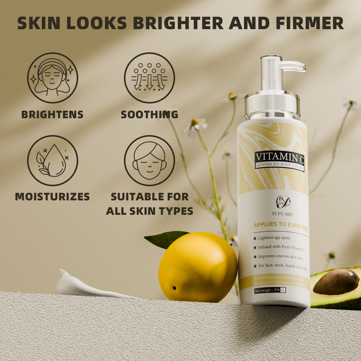 OEM ODM New Natural Whitening Face & Body Lotion Moisturizing Brightening Skin Care Vitamin C Body Lotion