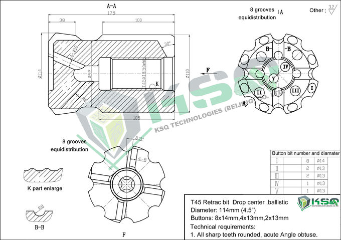 Retract Skirt / Drop Center T45 Drill Bit With 4.5" / 114mm For Drifting / Tunneling