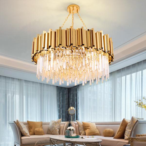 Modern luxury round gold crystal chandelier ceiling lights for living room(WH-CY
