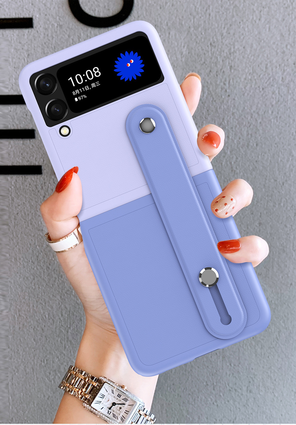 Dark Blue Luxury Design Style Samsung Galaxy Z Flip 3 Waterproof Cover Folding Screen
