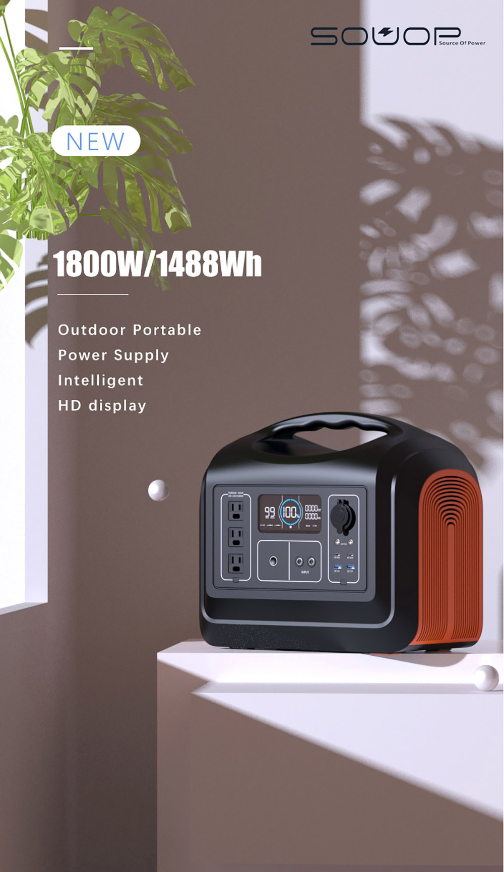 EU 1800W Outdoor Solar Portable Power Station For Camping With Panel