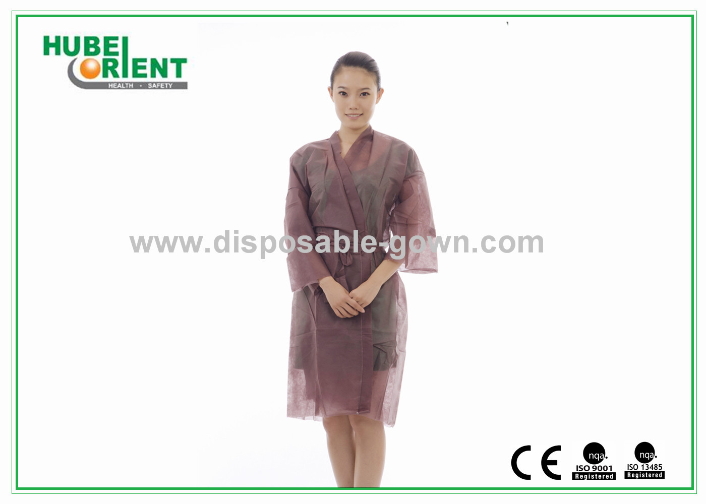 Brown Female Disposable Kimono Robe , Disposable Bath Robes