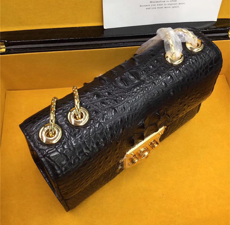 Exotic Crocodile Skin Women's Small Purse Genuine Alligator Leather Lady Flap Bag Chain Belt Female Cross Shoulder Bag