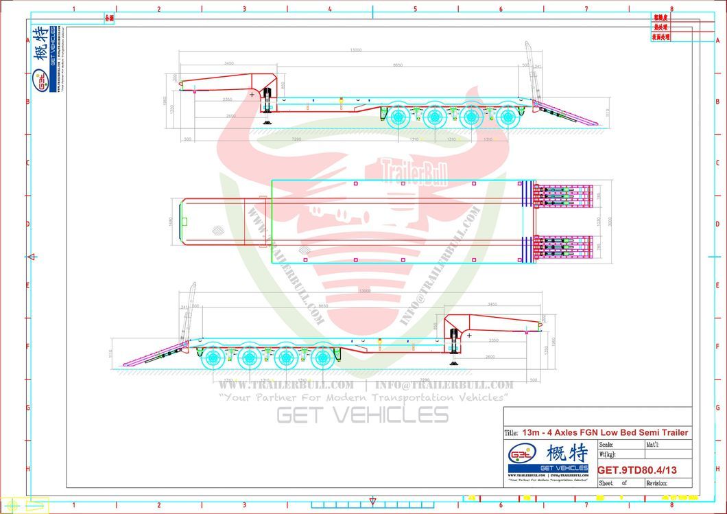 80t Capacity with 4 Axles Fixed Gooseneck Fgn Low Bed Trailer