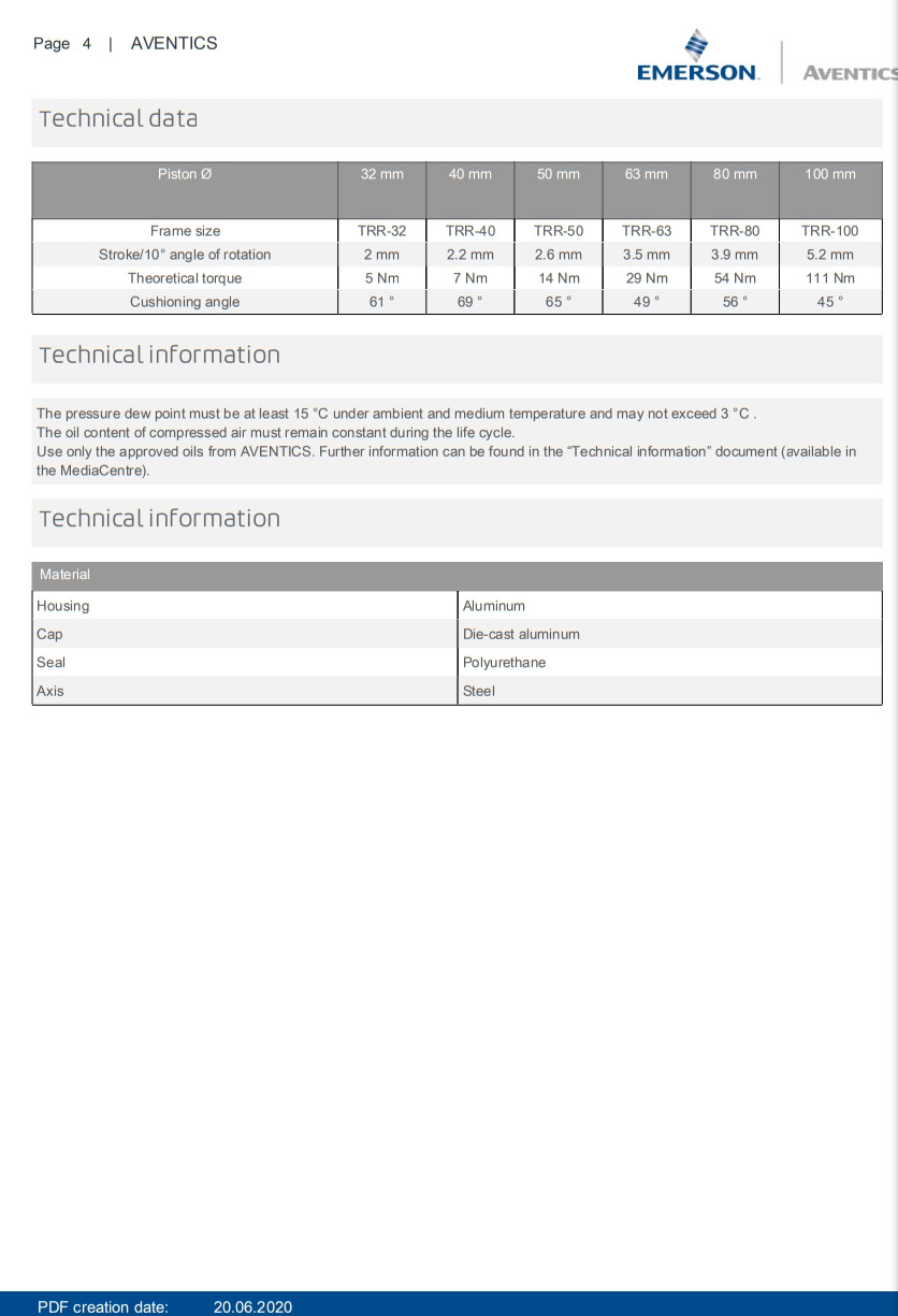 Industrial AVENTICS Series TRR Rotary Cylinder With Adjustable Angle TRR – 0822931206