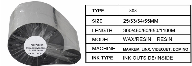 High Quality Stamping Ribbon 55mm 1100M videojet 6210 Date Coding Printer tto ribbon For Date Coder