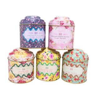 China Wholesale Custom Printed Eco Friendly Tea Can Packaging Coffee Metal Empty Sealed Round Double Lid Tea Tin on sale